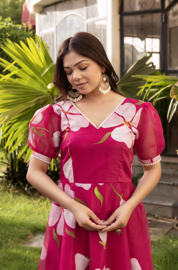 Pink Floral Hand-Painted Anarkali Set. - Image 5