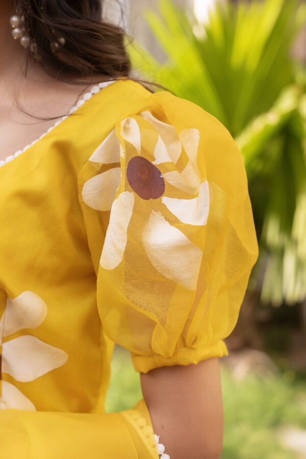 Mustard Yellow Hand Painted Anarkali Set - Image 4