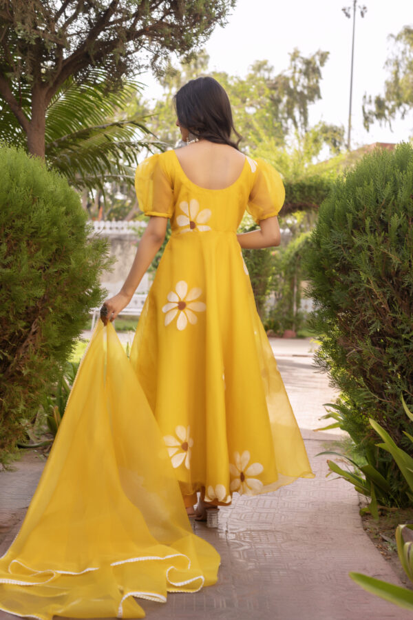 Mustard Yellow Hand Painted Anarkali Set - Image 6