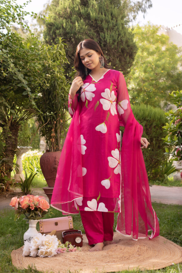 Pink Floral Straight Kurta Set. - Image 2
