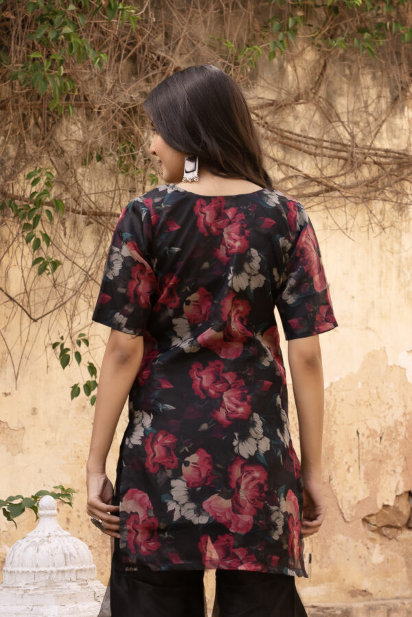 Red & Black Floral Printed Short Kurta With Sharara Set - Image 7