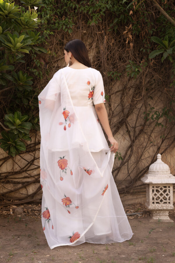 White Floral Hand Painted Peplem Top & Plazo Set - Image 7