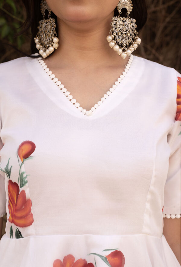 White Floral Hand Painted Peplem Top & Plazo Set - Image 5