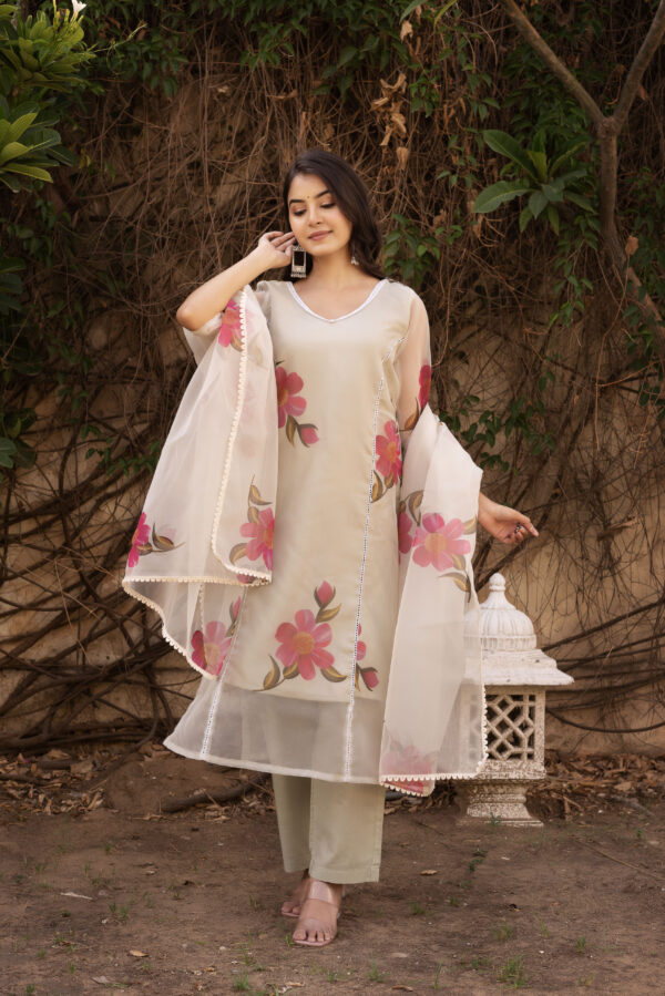 Daisy Pink A-Line Straight Kurta Set - Image 3