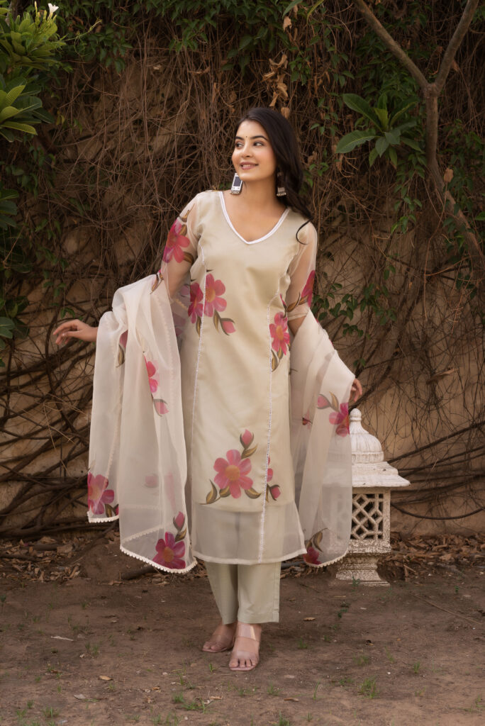 Daisy Pink A-Line Straight Kurta Set