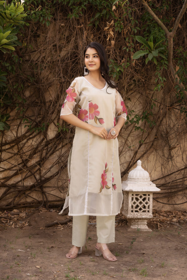 Daisy Pink A-Line Straight Kurta Set - Image 4
