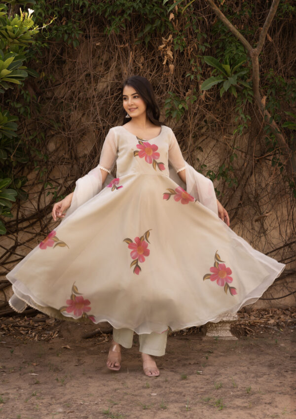 Daisy Pink Printed Anarkali Set - Image 2