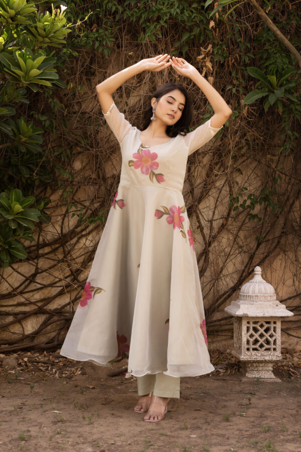Daisy Pink Printed Anarkali Set - Image 3