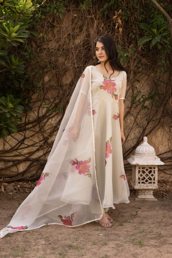 Daisy Pink Printed Anarkali Set - Image 4