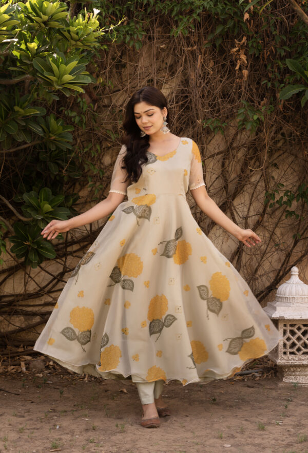 Yellow Sunshine Printed Anarkali Set - Image 2