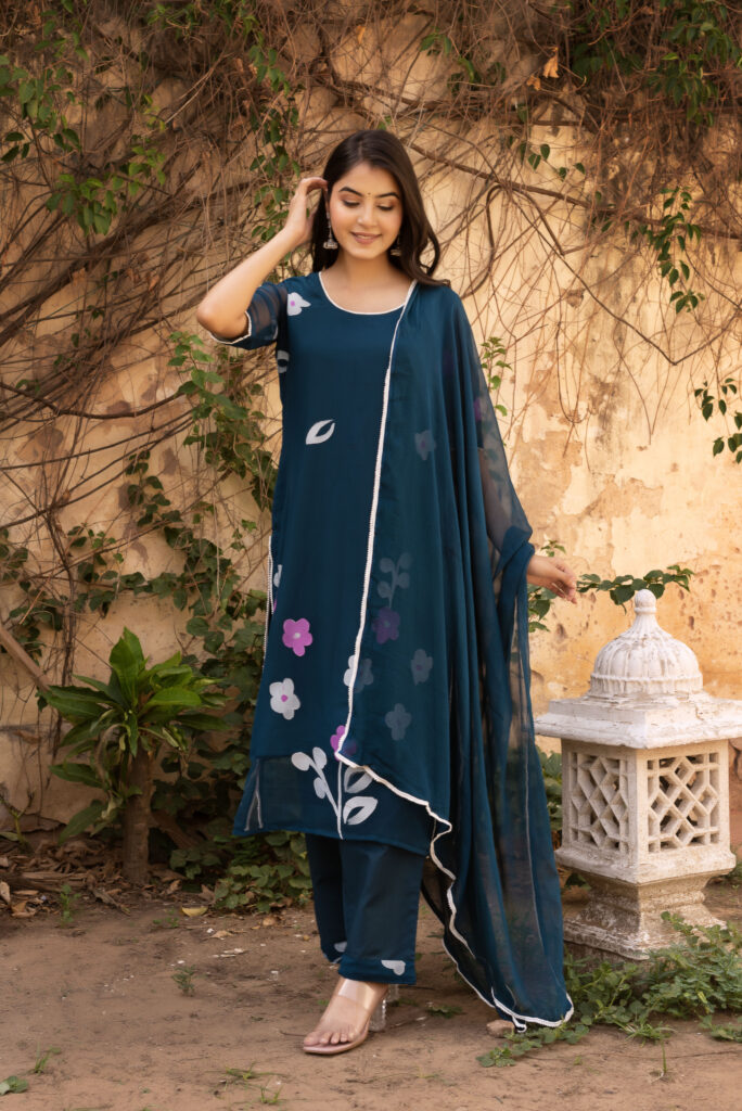 Teal Blue Straight Kurta Set
