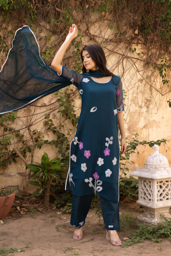 Teal Blue Straight Kurta Set - Image 2