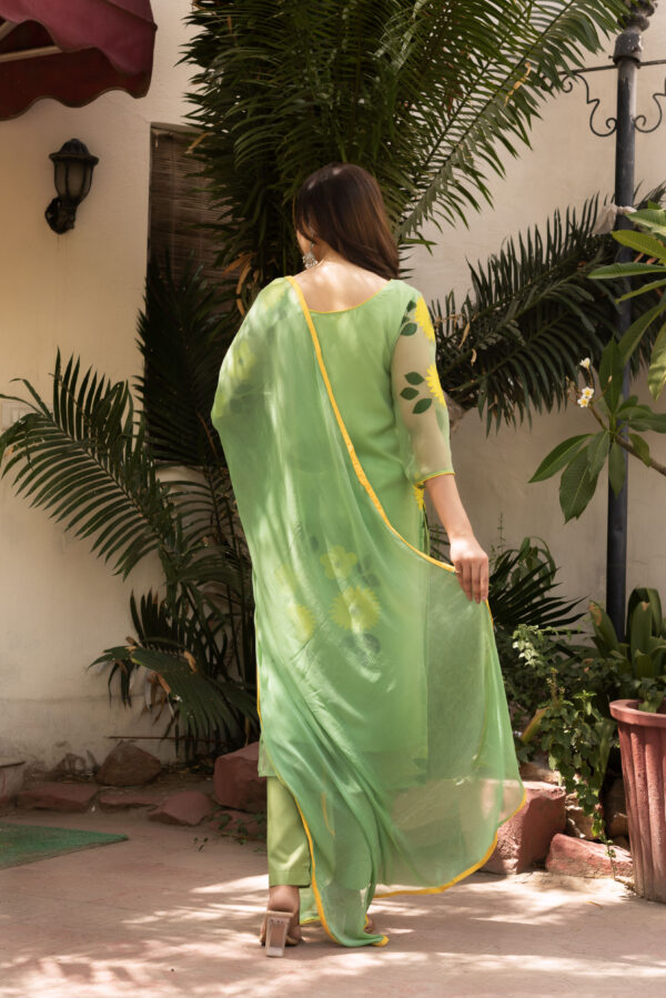 Pista Green Hand Painted Floral Straight Kurta Set - Image 7