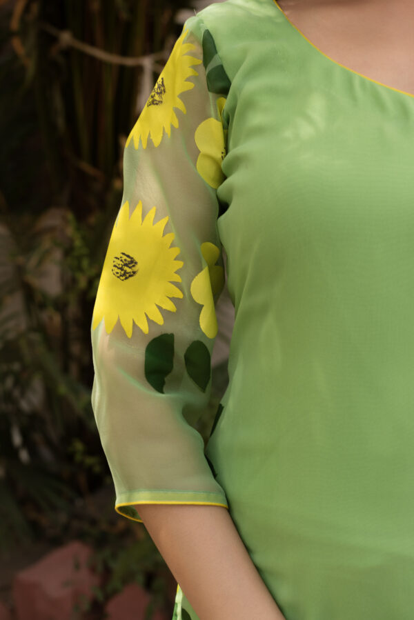 Pista Green Hand Painted Floral Straight Kurta Set - Image 6