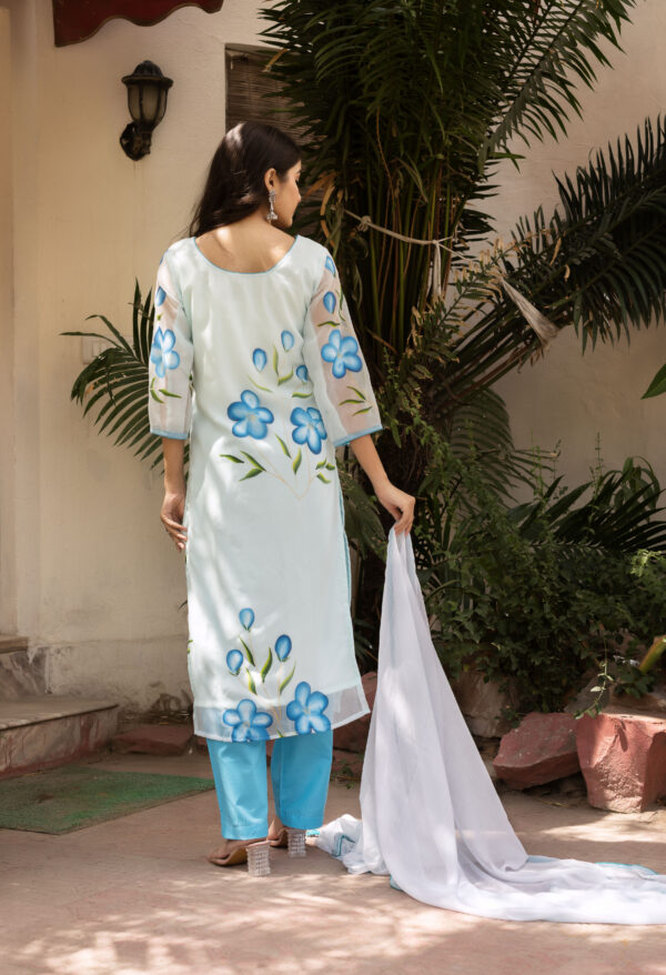 Blue Floral Bloom Hand Painted Straight kurta Set - Image 5
