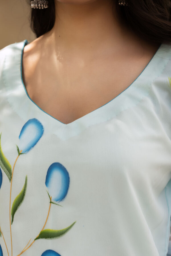 Blue Floral Bloom Hand Painted Straight kurta Set - Image 3