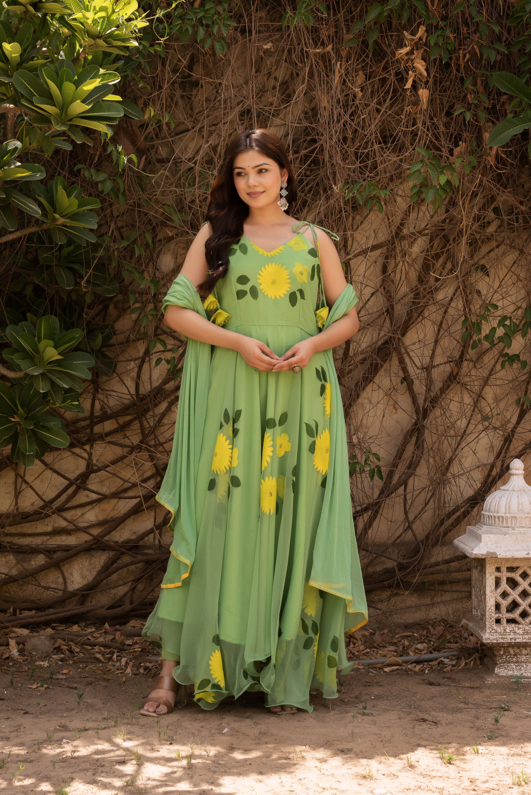 Dropping Another Gorgeous outfit from our collection BAHAAR.Pista green Hand painted Anarkali set