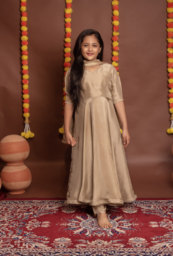 Tyohaar kids Beige Silk Anarkali Set