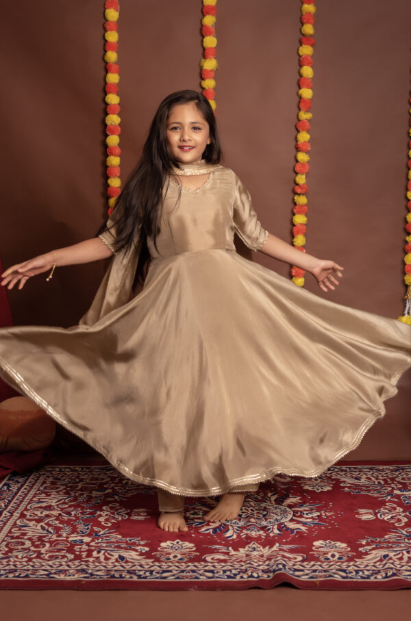 Tyohaar kids Beige Silk Anarkali Set - Image 2