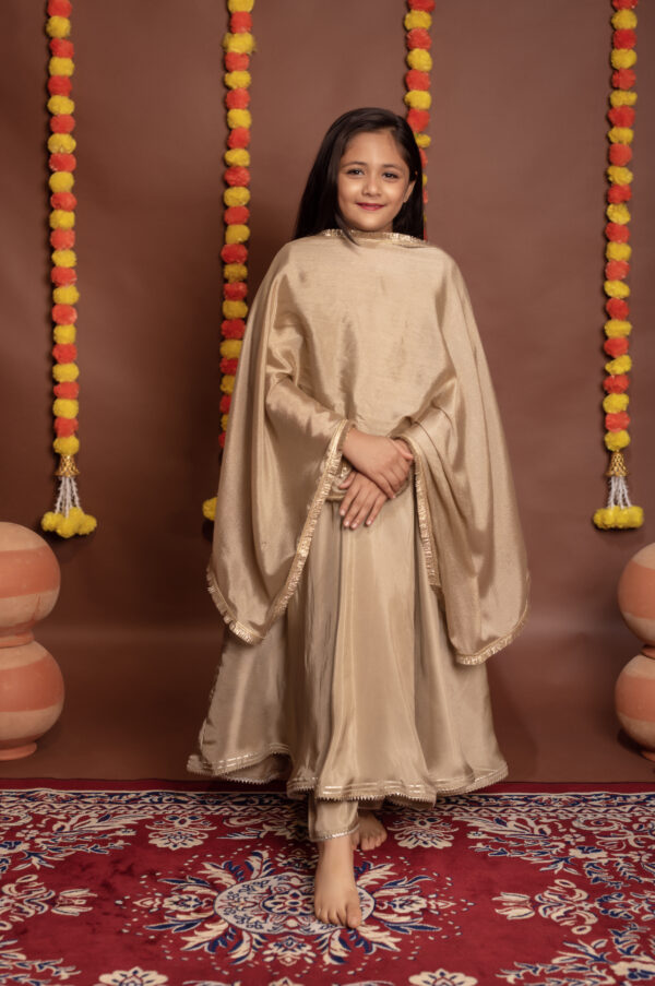 Tyohaar kids Beige Silk Anarkali Set - Image 3