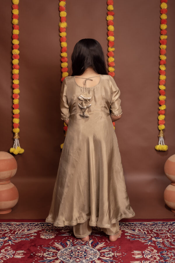 Tyohaar kids Beige Silk Anarkali Set - Image 5