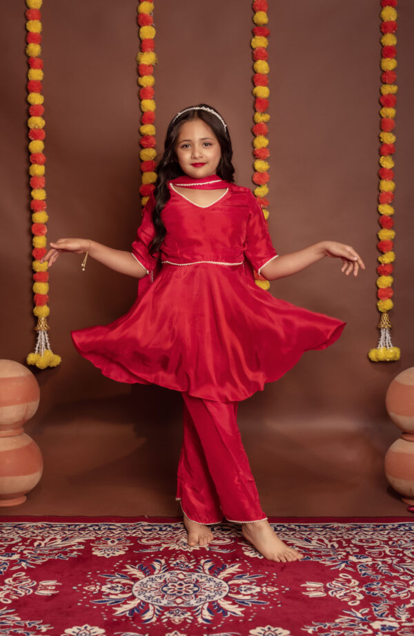 Tyohaar Kids Red Peplem Top And Pant Set - Image 3