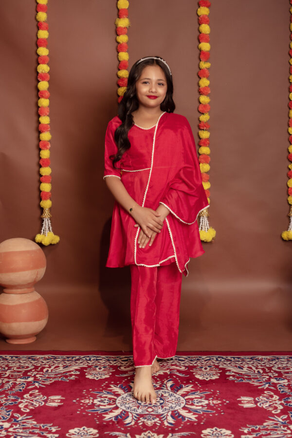 Tyohaar Kids Red Peplem Top And Pant Set - Image 4