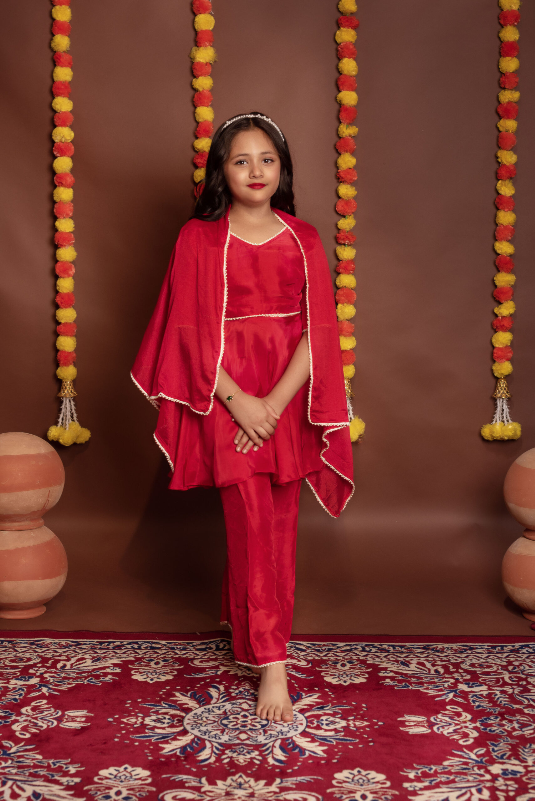 Tyohaar Kids Red Peplem Top And Pant Set