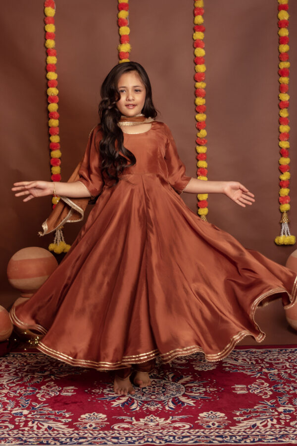 Tyohaar Kids Brown Silk Anarkali Set - Image 2