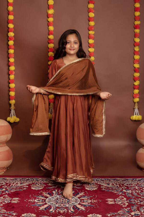 Tyohaar Kids Brown Silk Anarkali Set - Image 3