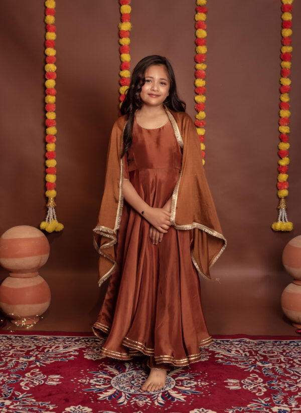 Tyohaar Kids Brown Silk Anarkali Set - Image 5