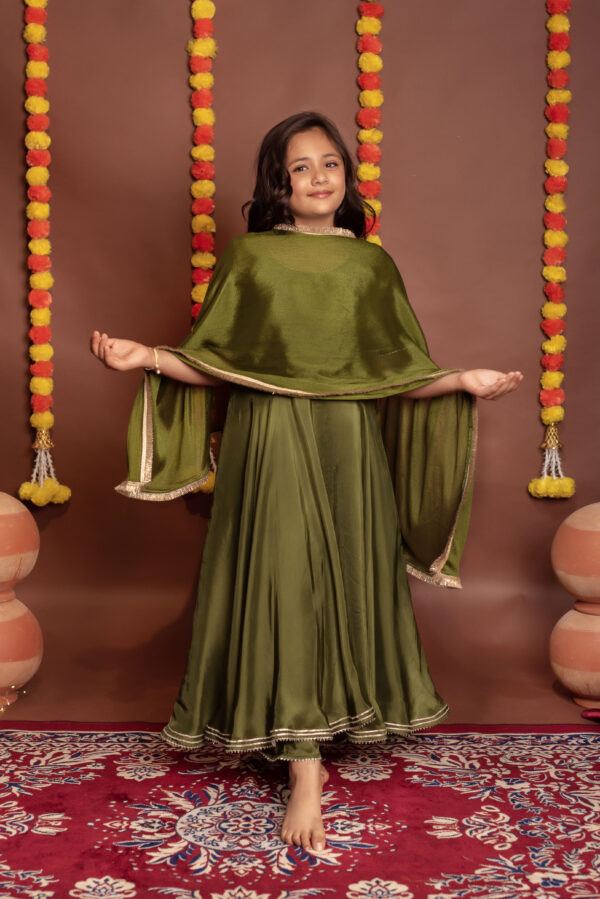 Tyohaar kids Olive green Silk Anarkali Set - Image 6