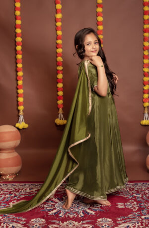 Tyohaar kids Olive green Silk Anarkali Set