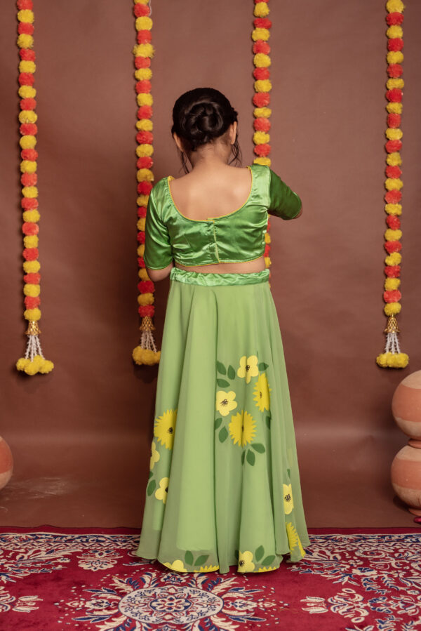 Tyohaar Kids Pista Green Hand Painted Lehenga Set - Image 3