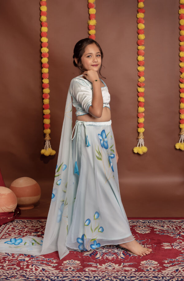 Tyohaar Kids Sky Blue Lehenga Set - Image 2