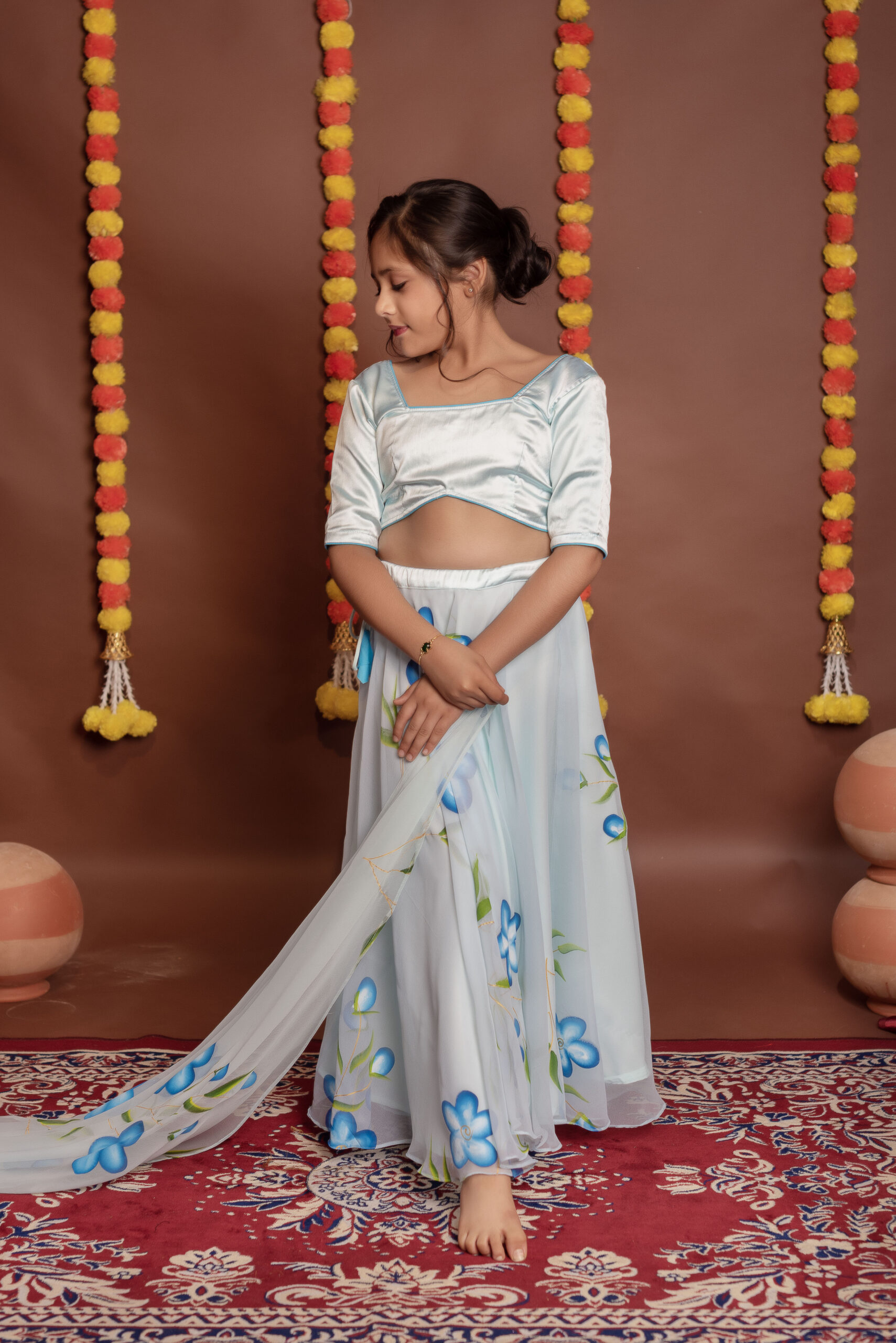 Tyohaar Kids Sky Blue Lehenga Set
