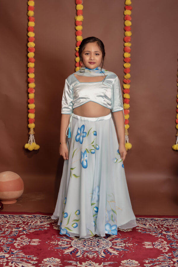 Tyohaar Kids Sky Blue Lehenga Set - Image 3
