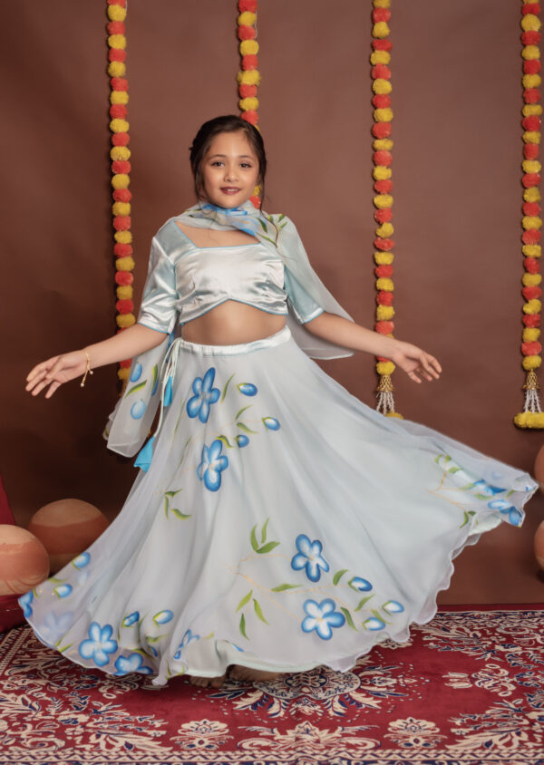 Tyohaar Kids Sky Blue Lehenga Set - Image 4