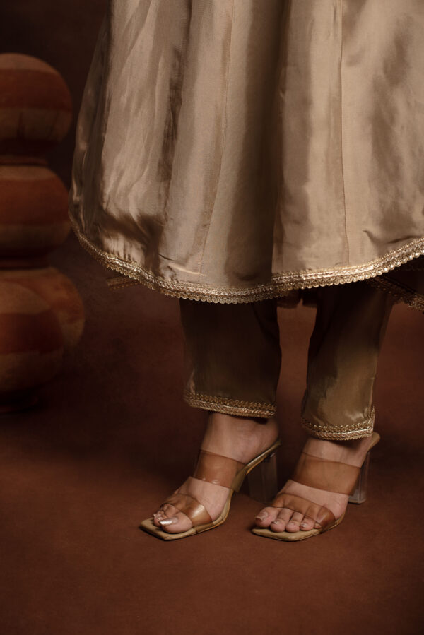 Tyohaar Beige Silk Angrakha Aarkali set - Image 7