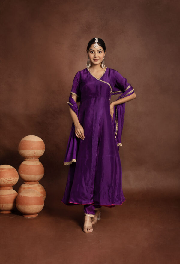Tyohaar Purple Silk Angrakha Anarkali Set - Image 5