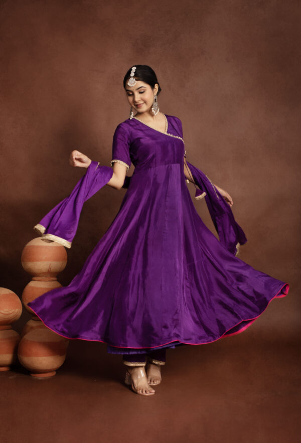 Tyohaar Purple Silk Angrakha Anarkali Set - Image 3