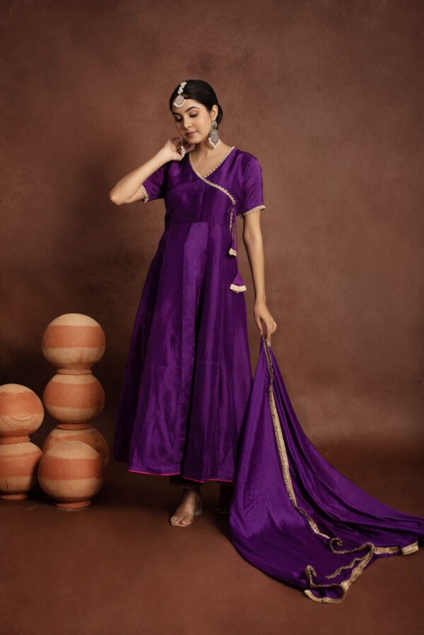 Tyohaar Purple Silk Angrakha Anarkali Set - Image 2