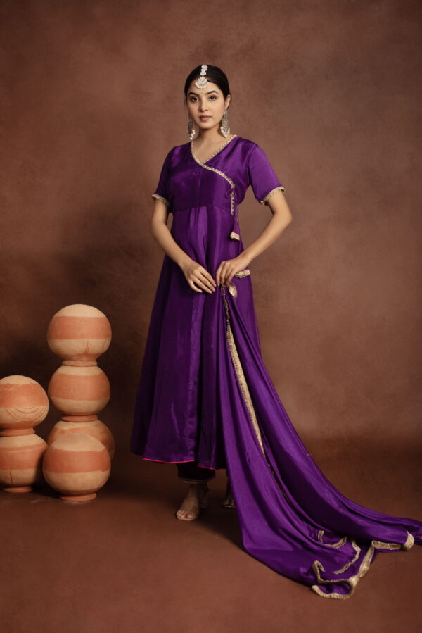 Tyohaar Purple Silk Angrakha Anarkali Set