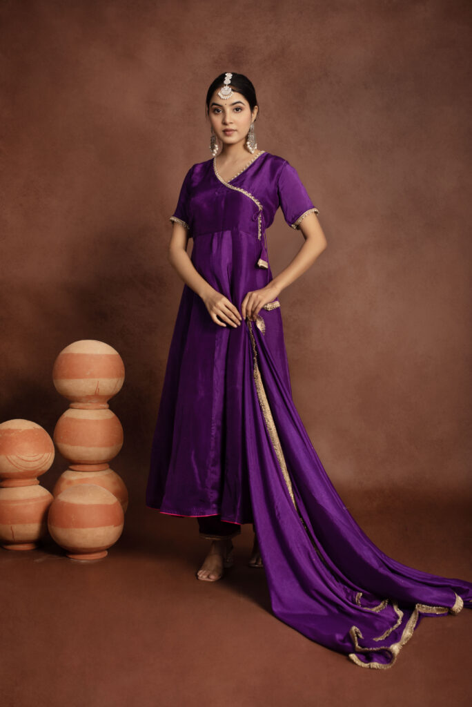 Tyohaar Purple Silk Angrakha Anarkali Set