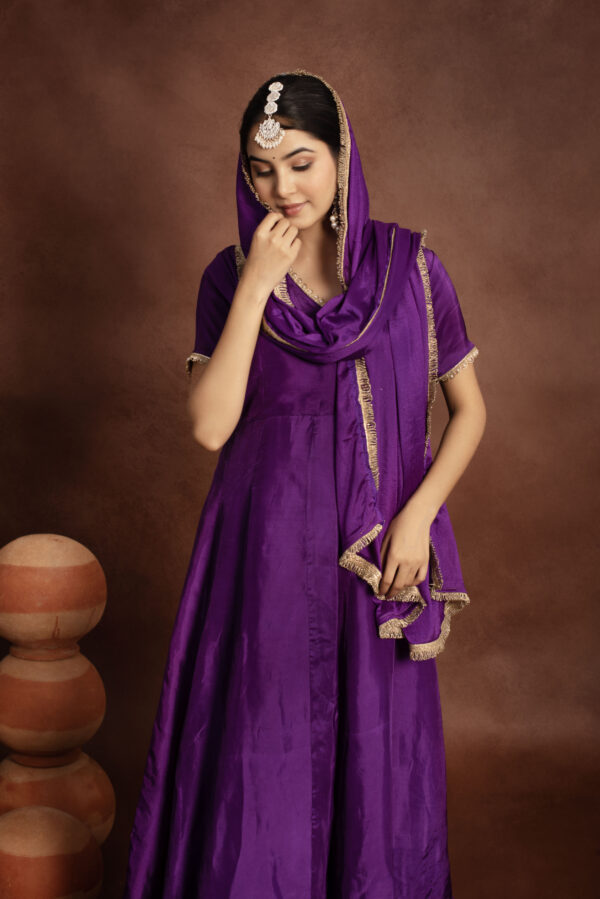 Tyohaar Purple Silk Angrakha Anarkali Set - Image 4