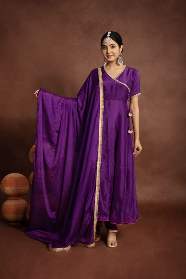 Tyohaar Purple Silk Angrakha Anarkali Set - Image 6