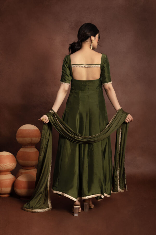 Tyohaar Olive Green Silk Anarkali Set - Image 7