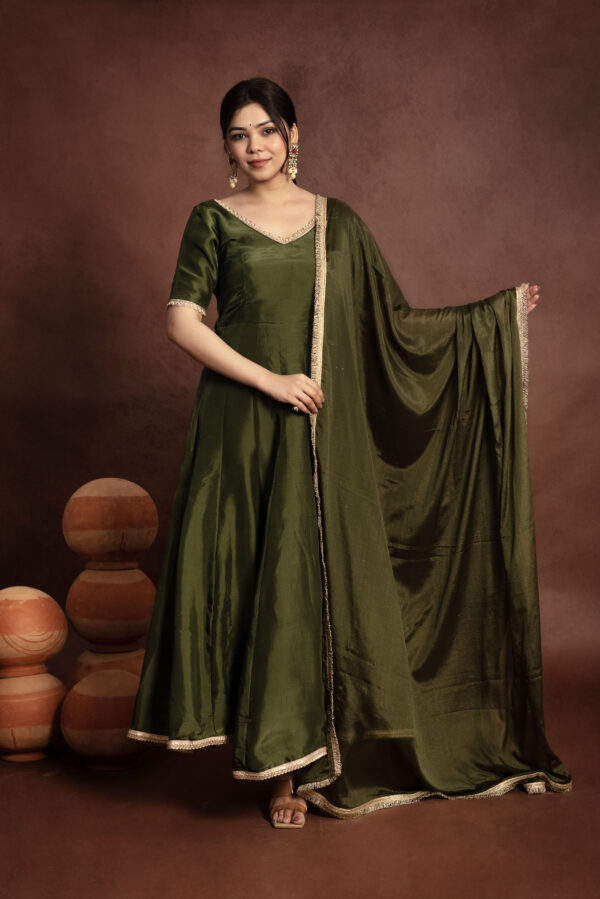 Tyohaar Olive Green Silk Anarkali Set - Image 2