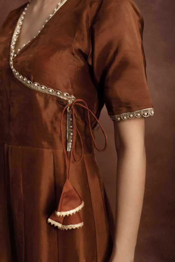 Tyohaar Brown Silk Angrakha Anarkali Set. - Image 6