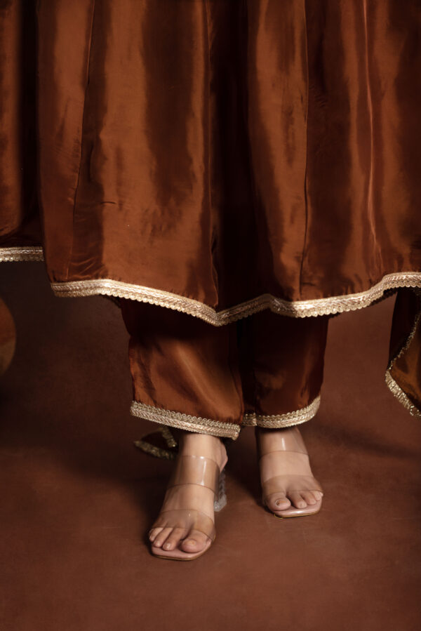 Tyohaar Brown Silk Angrakha Anarkali Set. - Image 7